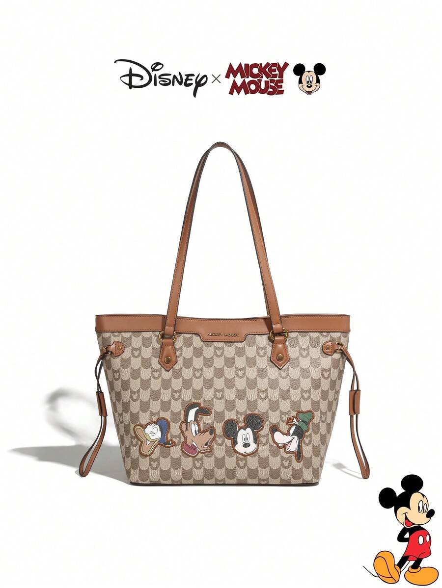 Disney 迪士尼官方授权女士商务休闲包，米奇印花，简约设计，大容量单肩包，适合工作、通勤、休闲 | 复古风格设计，适合女性
