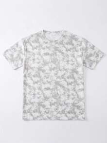 Áo thun nữ dáng rộng màu xám bạc nhuộm tie-dye, áo tay ngắn dáng rộng đa năng của Niche Design. - Trắng xám - Xem 3