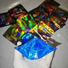 100个装混合装3.5克防异味铝箔袋 - 可重复密封拉链袋，带密封拉链，适用于干草袋、3D激光全息派对用品、礼品包装袋，全息激光效果，3.5克自立袋 - 10x12.5+2.5cm/3.93x4.92+1inch - 查看 5