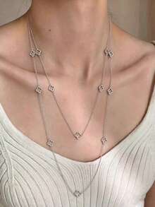 新款不锈钢双层毛衣链，120厘米超长防过敏项链，适合女性日常佩戴、派对、聚会及各种场合。 - 四葉草款 - 查看 10