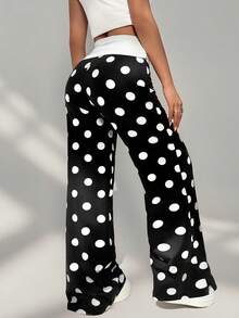 Pantalones anchos de cintura alta con estampado de lunares y contraste de color, estilo Y2K, adecuados para la escuela, deportes, compras, uso estudiantil, todas las estaciones - Multicolor - Ver 7