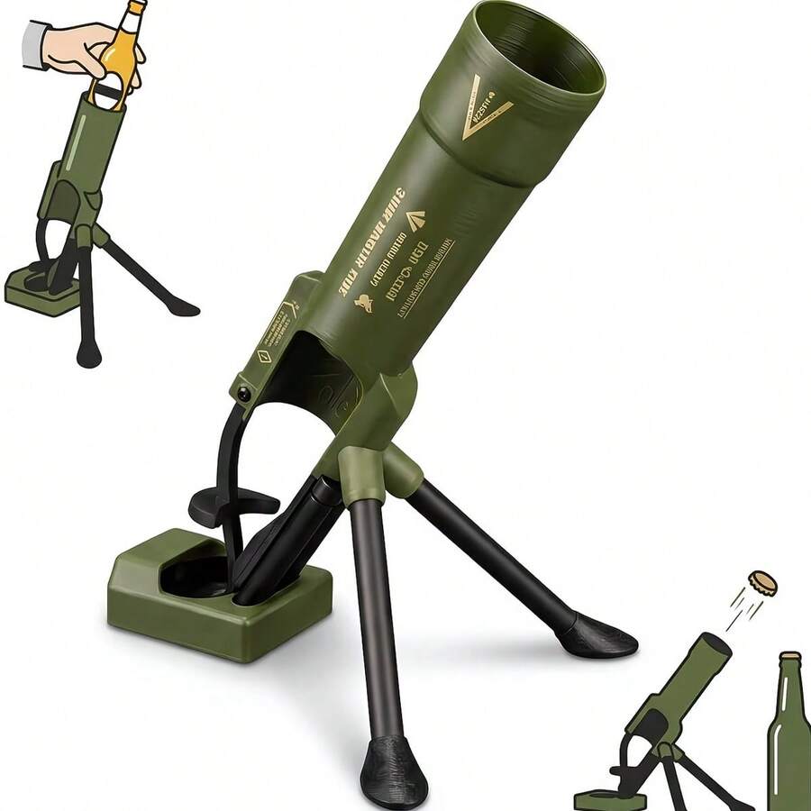 1個臼型開瓶器，免手持壓式瓶蓋發射器，重型啤酒開瓶器，趣味臼型瓶蓋發射功能開瓶器，男士居家/酒吧桌面父親節禮物