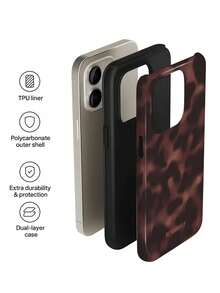 1件复古美拉德玳瑁豹纹励志标语亮面二合一Phile Shell全包覆手机硬壳，适用于三星/11/12/13/14/15/16/17 Pro Max - 棕色 - 查看 5