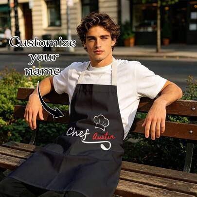 1pc Customizable Linen Kitchen Apron - Personalized Design, Customization Customized Name,Durable Woven Polyester Cooking Apron ﻿