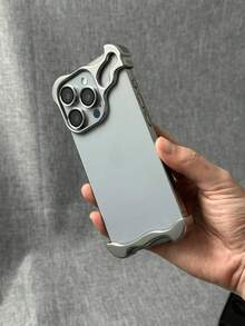 1pc Luxury Designer Alien Arc Phone Case + Glass Camera Film Compatible With Iphone 16 15 14 13 Pro Max Plus Cool Camera Protection Anti-Drop Soft Silicone Cover - Silver - View 5