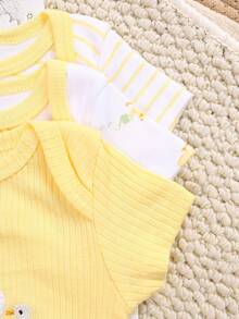 DILAVEL Ensemble de 3 pièces de body pour bébé garçon, manches courtes, printemps/été, nouveau, doux et confortable, respectueux de la peau, motif animal, vêtement d'extérieur - Jaune citron - Voir 8