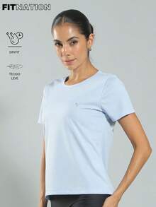 FITNATION Fitness T-Shirt With DRYFIT Technology For Quick Sweat Drying, Ideal For All Sports. - Blue Sky - View 2