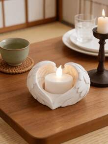 1 pieza Soporte de vela con alas de ángel, adecuado para velas de té o velas de imitación, es una opción ideal para la decoración del hogar y la exhibición sobre la mesa. Este soporte de vela único y creativo es un excelente regalo para aquellos que aman la decoración. - Blanco - Ver 2