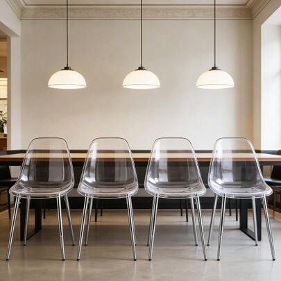 Clear Acrylic PET Spoon Chairs (Sleek Silver Legs) - 4-Piece Set Modern Chic Dining Seats
