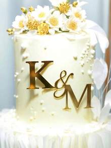 Customized Acrylic Cake Toppers - Includes Monogram, Single Initial, And Personalized Text | Available In Gold | Suitable For Wedding Cakes | Decorative Accessories For Special Occasions Like Birthday, Wedding, Christmas, Graduation Party - Multicolor - View 7