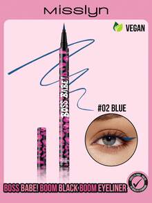 MISSLYN-BOSS BABE！Boom Black Boom 液体眼线笔，防水液体墨水眼线笔，超显色且防水，可打造浓郁精准的线条，共有 4 种鲜艳颜色可供选择：棕色和黑色、红色和蓝色，持久哑光液体眼线笔，防汗防晕染，专业眼妆液体眼线笔。 - 02 BLUE - 查看 10