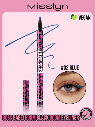  MISSLYN-BOSS BABE！Boom Black Boom 液体眼线笔，防水液体墨水眼线笔，超显色且防水，可打造浓郁精准的线条，共有 4 种鲜艳颜色可供选择：棕色和黑色、红色和蓝色，持久哑光液体眼线笔，防汗防晕染，专业眼妆液体眼线笔。