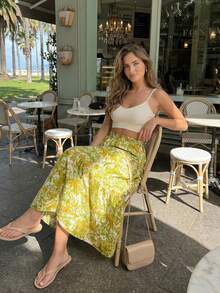 Women's Pleated All-Over Print Casual Versatile Date/Travel Skirt Spring - Lime Green - View 7