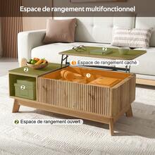 Coffee Table With Lifting Function, Wavy Design, Open Side Storage, Made Of Medium-Density Fiberboard, Modern Style. - Natural Wood Color - View 8
