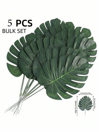 5 Lá Monstera nhân tạo, cây nhiệt đới giả, hoa hồng trắng giả để trang trí nhà cửa, tự làm đồ trang trí tiệc cưới, tiệc theo chủ đề Hawaii Luau, bãi biển, sự kiện, cảm giác như thật, thân cây có thể uốn cong, tái sử dụng, phong cách Boho, trang trí bàn làm việc