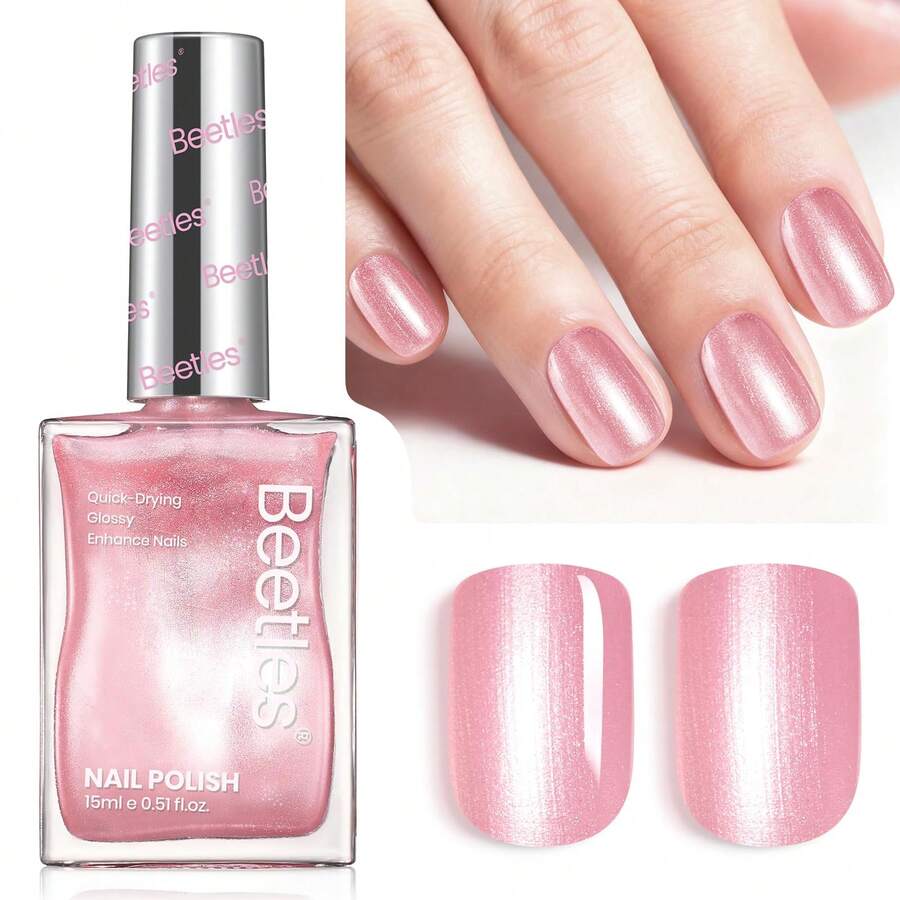 Beetles 15ML Pink Nail Polish - Quick Dry Nail Polish Romantic Reverie Pink Rose Pearl Nail Lacquer Shimmer Fingernail Polish Art Effect For Nail Salon-Quality - Giấc mơ lãng mạn - Xem 1