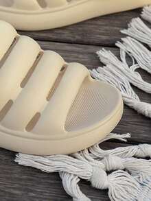 Women's Fashion Casual Comfortable Thick-Soled Slippers, Adjustable Heel Strap, Solid Color Minimalist Versatile Indoor Outdoor Sandals - Beige - View 7