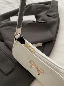 Bolso de hombro elegante en forma de media luna, bolso casual de unicolor de moda para mujer - Blanco - Ver 11