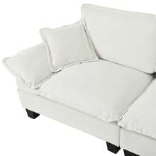 Chenille Fabric Sailboat Sofa, Modular Two-Seater With Curved Armrests For Small Bedrooms And Apartments, Living Room, Beige, Black. - Beige - View 7