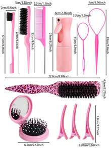 1/6/11pcs Pink Leopard Print Hair Styling Tool Set, Including Comb, Foldable Air Cushion Brush, Spray Bottle, Hair Clips And Hair Ties, Minimalist Y2K Style Unisex Daily Styling, Travel And Salon Essential, Hair Styling Tools, Hair Accessories, Salon Travel Must-Have Hair Products, Hair Care, Curling Brush, Beach Supplies, Summer, Mother's Day Gift, Holiday Essential, Summer Accessory, Gift For Millennial Women - Multicolor - View 6