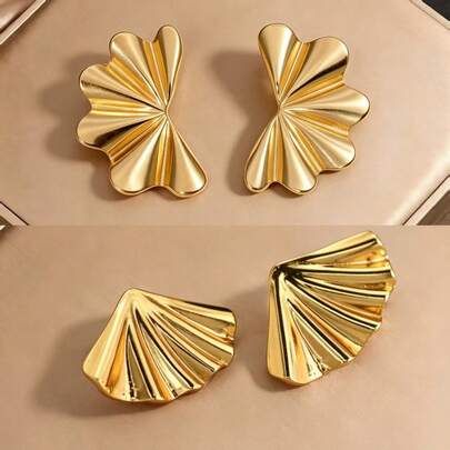Pendientes en forma de abanico de acero inoxidable, elegante joyería de tono dorado como regalo