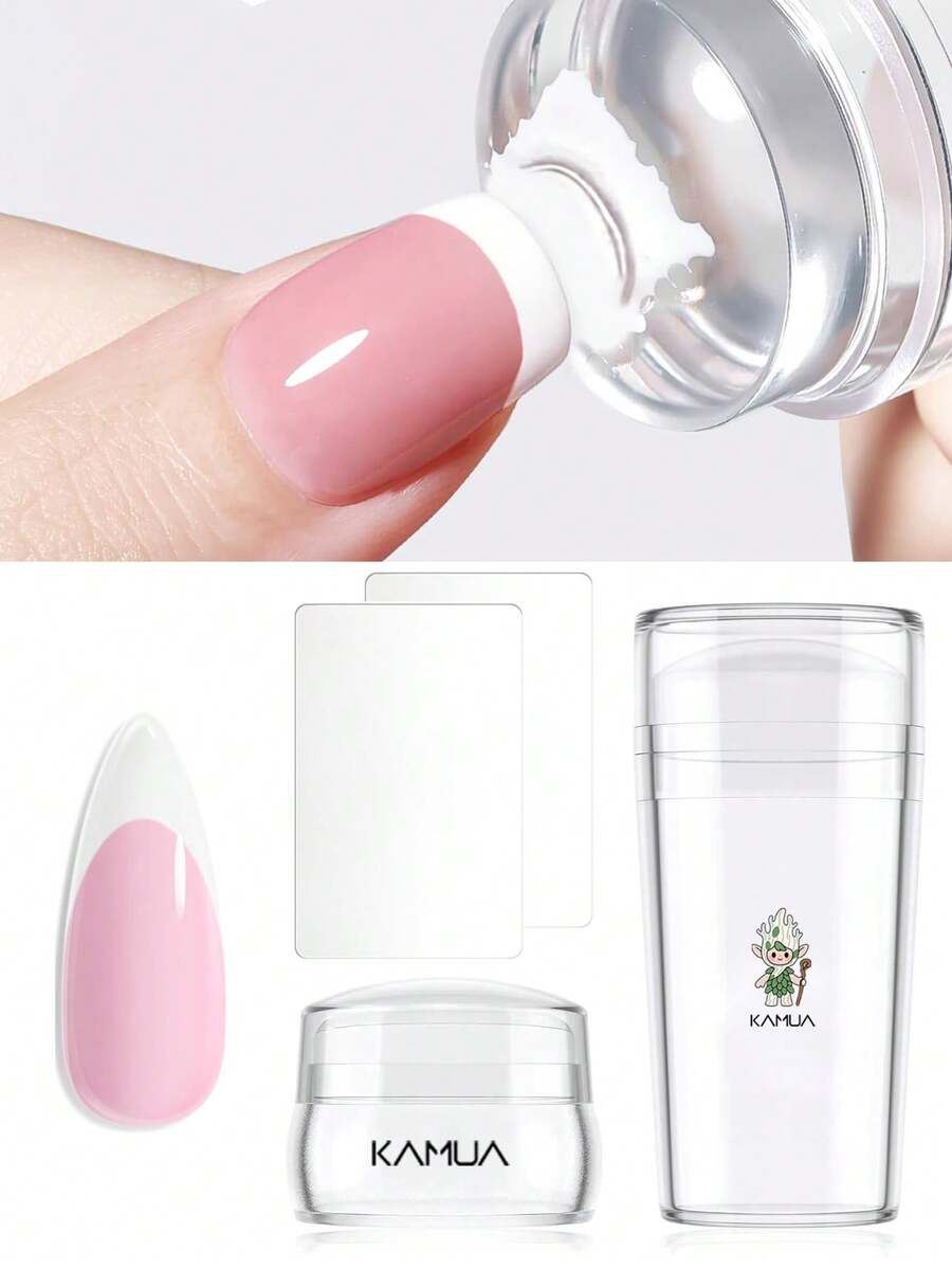 KAMUA French Nail Stamping Kit, 2 Sizes Suitable For Almond/Square/Coffin Nails And Toes, Home Manicure DIY Salon Gift For Girls - Clear - View 1