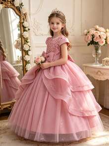 Đầm công chúa voan thêu cỡ lớn cho bé gái tuổi teen, đầm phù dâu cho đám cưới, tiệc sinh nhật, trình diễn thời trang, buổi biểu diễn piano, đầm dạ hội. - Bụi hồng - Xem 3