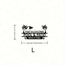 Personalized Pool And Patio Sign, Custom Family Name Metal Wall Art With Palm Tree And Surfboard Design, Outdoor Decor For Backyard And Garden, Backyard Oasis - Black - View 11
