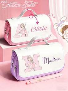 Personalized Customized Name Pencil Case With Dancer Pattern, 3-Layer Large Capacity, Perfect For Student Stationery Storage, Personalized Display, School Use And Holiday Gift - Multicolor - View 7
