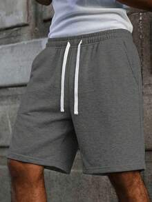 Men's Casual Drawstring Waist Knit Shorts, Suitable As Father's Day Gift, Available In Multiple Colors, Lightweight And Breathable Summer Shorts - Dark Grey - View 3