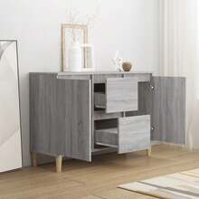 vidaXL Sideboard, Kommode mit 2 Schubladen 2 Türen, Anrichte Schrank für Wohnzimmer, Beistellschrank Mehrzweckschrank, Grau Holzwerkstoff - Grau - Übersicht 3