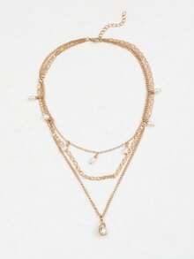 1pc Elegant Minimalist Faux Pearl Pendant Multilayer Necklace, Suitable For Women's Daily Wear - Vàng - Xem 2
