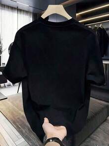 Camiseta de hombre de verano, camisa de manga corta negra con patrón de dinosaurio interesante - Negro - Ver 2