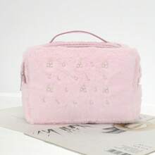 Multineos Comercial Bolsa Estojo Cosmética Fofo Pelúcia Grande Modelo Novo - Rosa chiclete - Visão 1