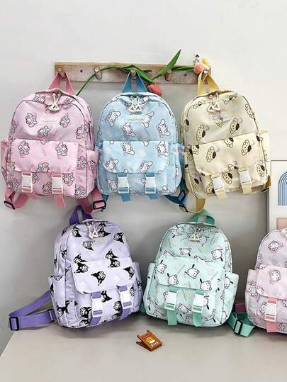 SANRIO 1 Ba lô in hình hoạt hình Hello Kitty & Kuromi kiểu mới dễ thương, thẩm mỹ Kawaii, dung tích lớn, nhẹ, thích hợp cho nữ sinh đi học hàng ngày, đi làm, du lịch, hoạt động ngoài trời, đeo vai điều chỉnh được, túi xách di động