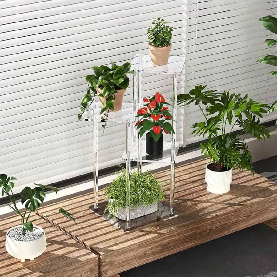 亚克力植物架，多功能透明边桌，咖啡桌，客厅，卧室床头柜收纳架 - 透明 - 查看 1