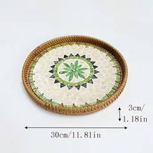 1 pieza Bandeja decorativa hecha a mano de estilo vintage con ratán y conchas, organizador artístico, bandeja para aperitivos, bandeja de té para decoración del hogar - Multicolor - Ver 18