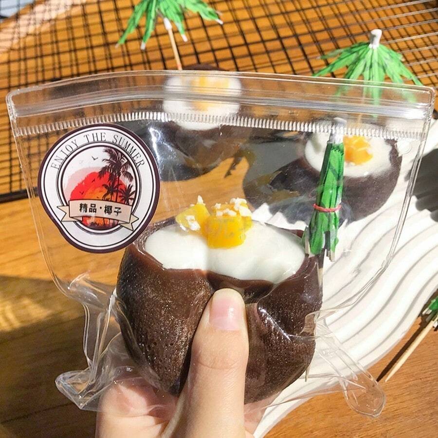 1 pieza Juguete de estrés en forma de mango y coco, serie de alimentos, lento rebote, suave y esponjoso como gelatina de coco