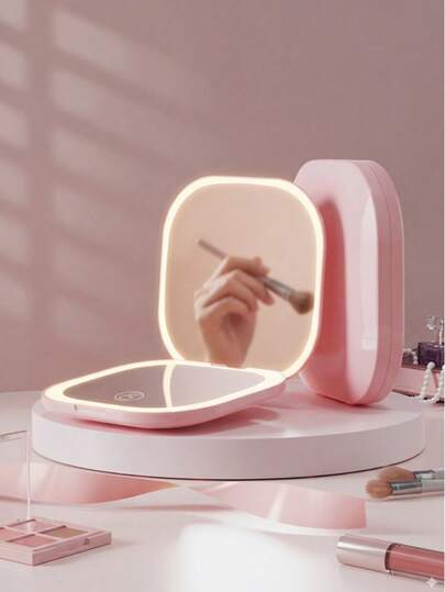 LED化妆镜，带灯化妆镜，便携式迷你梳妆镜，USB充电式LED旅行化妆镜，带灯口袋镜，放大折叠梳妆镜，多功能LED化妆镜，非常适合学生宿舍、旅行、化妆、办公室和卧室使用，是送给女性的完美礼物。