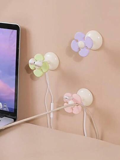 Multi-Functional Flower Shaped Desktop Cable Organizer, Self-Adhesive Cable Clip, Cordless Charging Data Line Holder, Wall-Mounted Kitchen Appliance Cord Manager, Power Cord Storage Organizer, Suitable For Dorm, Office, Home, Also Can Be Used As Decorative Hook