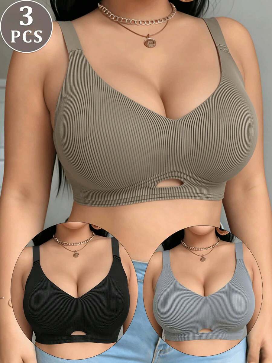 3件装无痕文胸，适合小胸女性，乳胶凝胶柔软支撑提拉运动文胸 - 彩色 - 查看 1