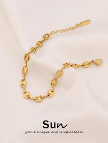 1 pieza Pulsera de acero inoxidable con forma de grano de café para mujer, joyería de pulsera geométrica simple de moda - Pulsera - Ver 3