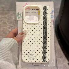 1pc Signature Lace Polka Dot Pattern Full Coverage TPU Shockproof Phone Case, Compatible With Apple 16, 15, 14, 13, 12, 11 Pro Max, And Series - Multicolor - View 3