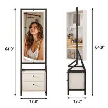 360° Jewelry Cabinet With Full-Length Mirror, Rotating Jewelry Cabinet With 2 Lower Drawers, Free Rotation, Ample Storage Space. - White - View 5