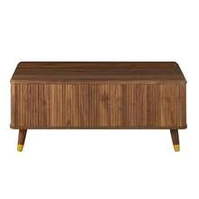 Retro-Modern Coffee Table, Height-Adjustable Top, Wavy Frame, Walnut Finish, Wooden Legs, Ample Storage Space, Multifunctional Living Room Table - Walnut - View 9
