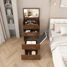 3-In-1 Dressing Table With Open Mirror, Small Dressing Table With Clear Glass Top, Compact Dressing Table With 3 Drawers, Dressing Table For Bedroom, Dimensions: 60 Cm Wide X 118 Cm High X 40 Cm Deep. - Natural Color - View 6