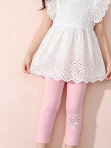 1 chiếc quần legging lửng cho bé gái, thiết kế nơ đính đá dễ thương, họa tiết mèo, ôm sát, đa năng cho mùa xuân, hè và thu giao mùa. - Nhiều màu - Xem 9