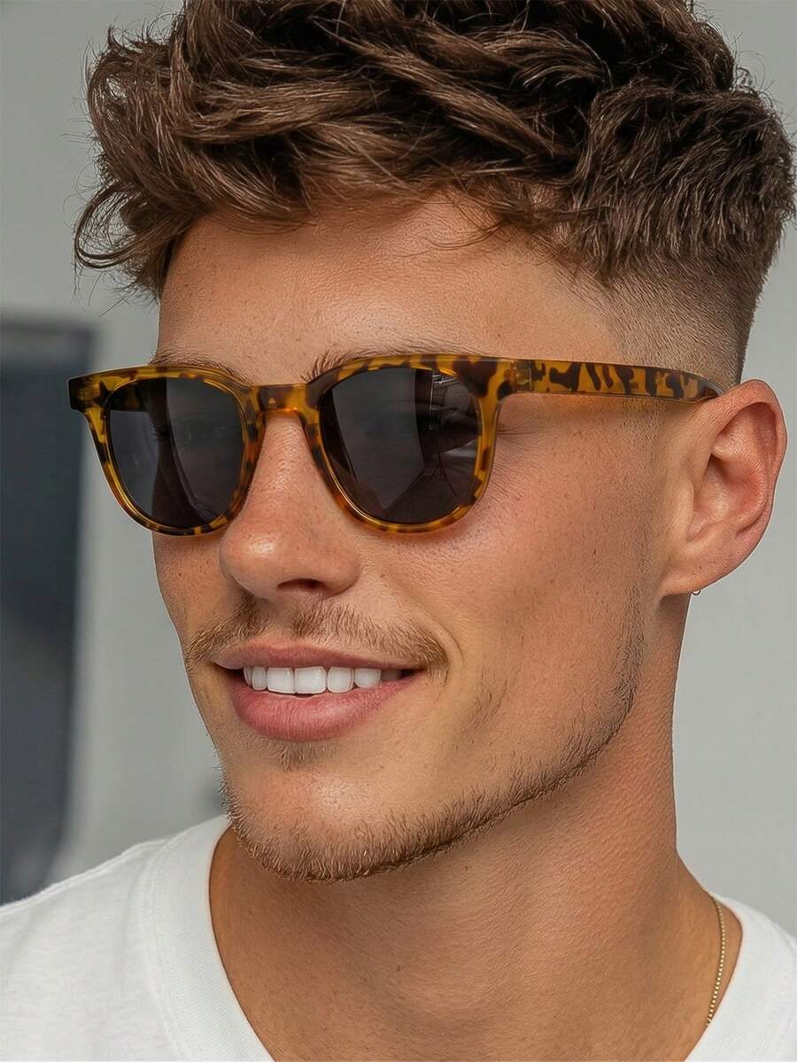 1 Pair Men's Leopard Print Square Frame PC Retro Personalized Fashion Glasses - Multicolor - View 1