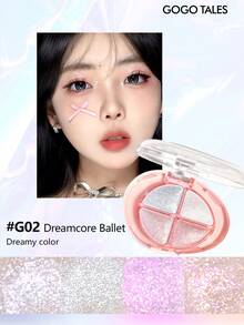 GOGO TALES 四色珠光眼影盘，珠光高光，持久防晕染，便携迷你盘，适合新手 GOGOTALES - #G02 Dreamcore Ballet - 查看 6