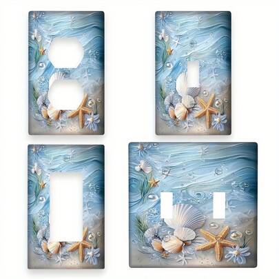 1 pieza Panel de pared con estrella y concha de 1 orificio/2 orificios | Cubierta de enchufe de pared con diseño impreso, adecuado para dormitorio, cocina, decoración del hogar